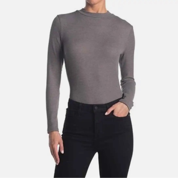 Abound Mock Neck Long Sleeve Gray Thong Bodysuit Size Large - Picture 1 of 5